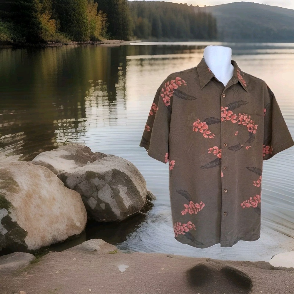 Firethorn Shirt‎ XL 100% Silk Floral Print Short Sleeve Button Hawaiian Tropical